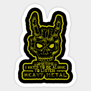 heavy metal listen alone skull art yellow Sticker